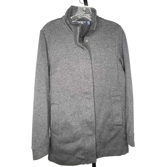 Lands End Full ZIP‎ SWEATER jacket Collared Cardigan Pockets Gray size medium - Picture 3 of 10